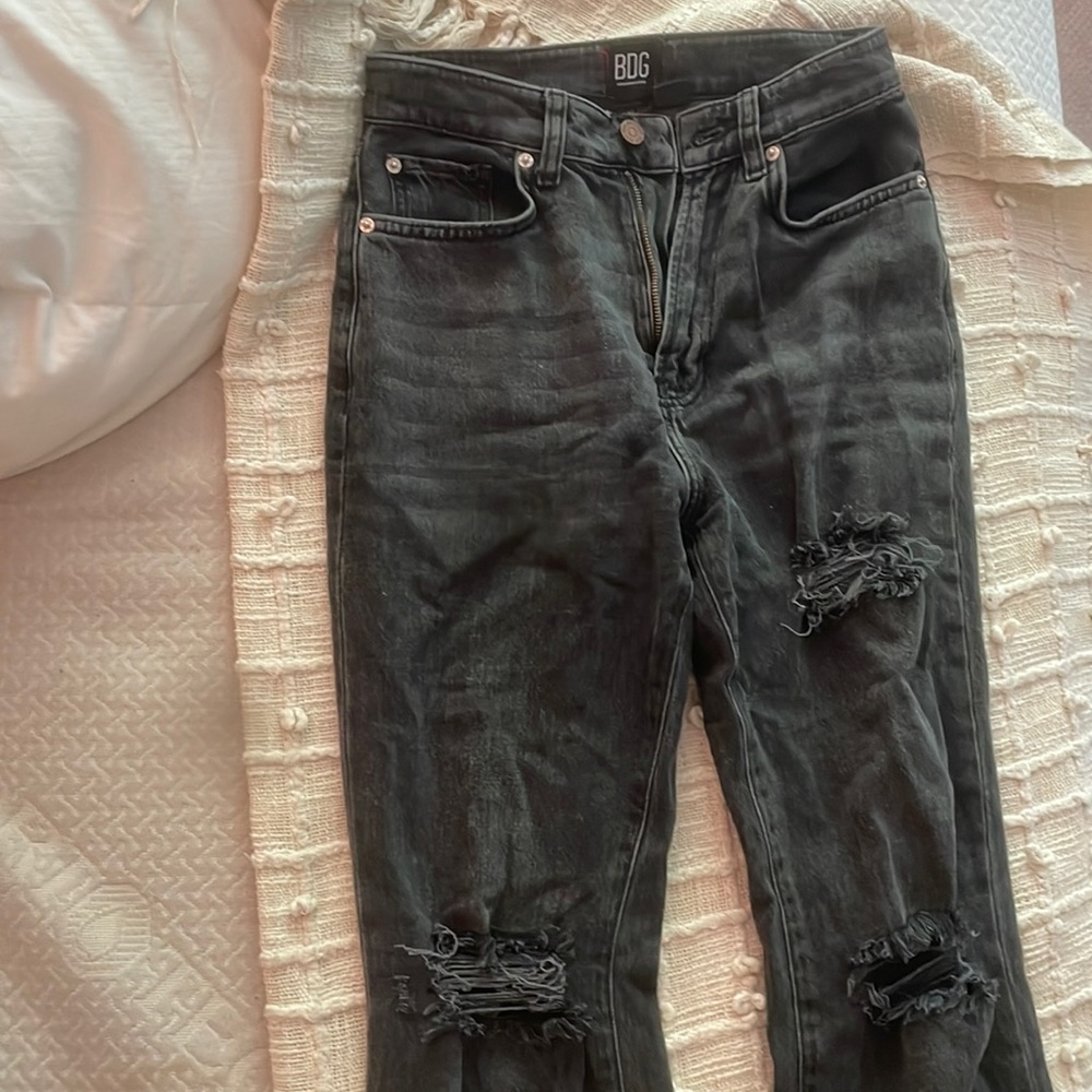 Urban Black Denim Flare Ripped Jeans